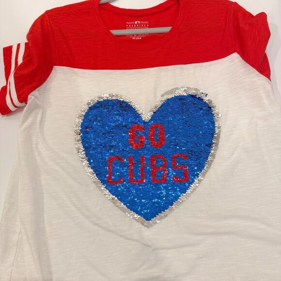 Chicago Cubs Top Women’s Plus Size 20 1X/2X Flip Sequin Heart Logo Tee T-Shirt - Picture 4 of 11